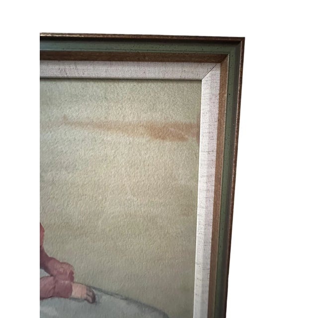 Wood Antique Watercolor Painting, Portrait of Sitting Woman by Annie S. Johnson, Framed For Sale - Image 7 of 9