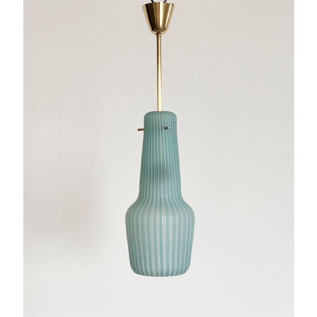 Italian Pendant Lamp in Striped Glass and Brass from Venini, 1960s For Sale - Image 9 of 18
