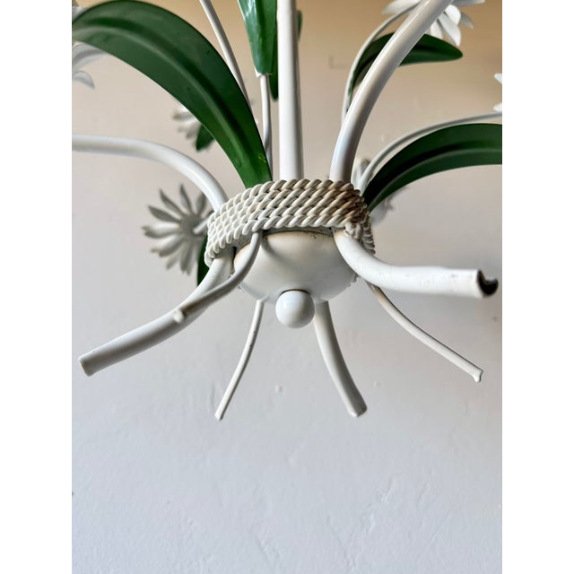 Green Italian White Tole Daisy 3-Light Chandelier, 1970s For Sale - Image 8 of 18