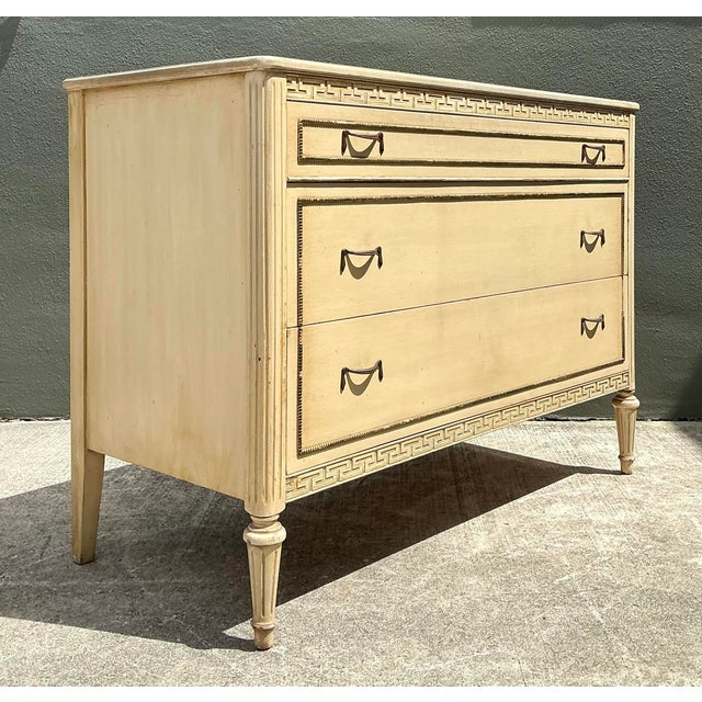 Wood Vintage Distressed Greek Key Chest of Drawers For Sale - Image 7 of 12
