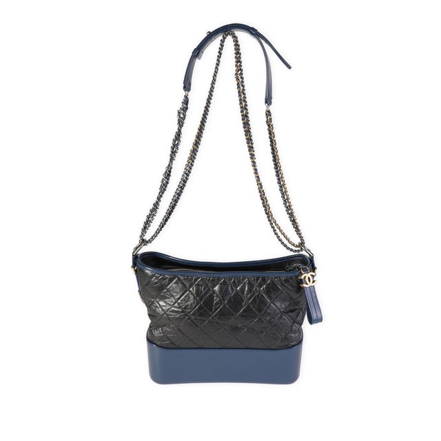 Chanel Black & Blue Quilted Aged Calfskin Large Gabrielle Hobo For Sale - Image 4 of 8