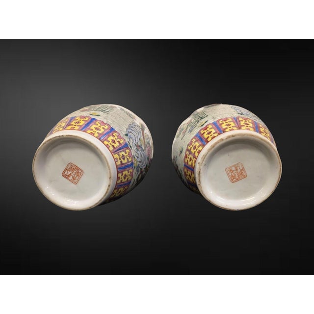 Chinoiserie Pair of Chinese Famille Rose ‘Pheasant and Peony’ Vases For Sale - Image 3 of 3