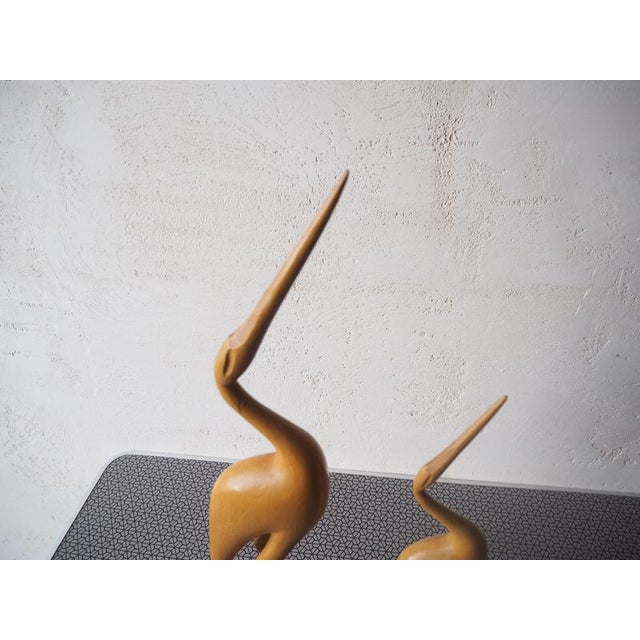 Brown Vintage Herons Statue in Wood, 1970s For Sale - Image 8 of 15