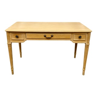 Vintage Drexel Heritage Traditional Pickled Oak Whitewashed Writing Desk For Sale