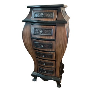 Bombay Style Tall Chest of Drawers With Woven Rattan Accents For Sale