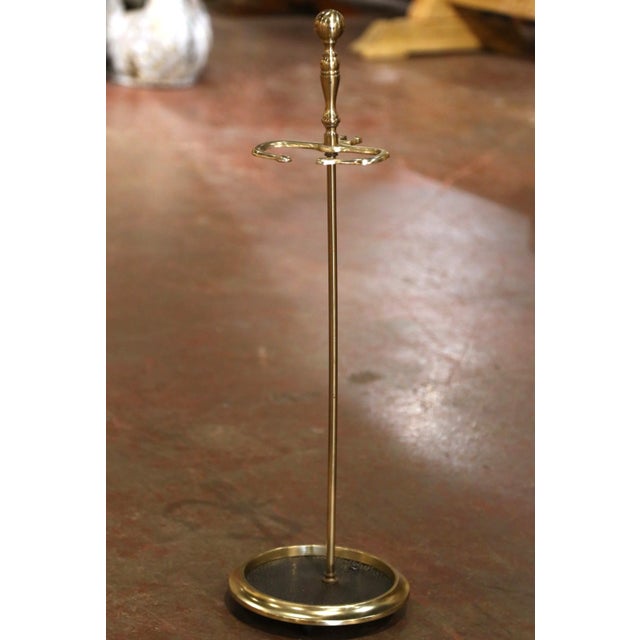 Metal Mid-Century French Brass and Iron Four-Piece Fireplace Tool Set on Stand For Sale - Image 7 of 9