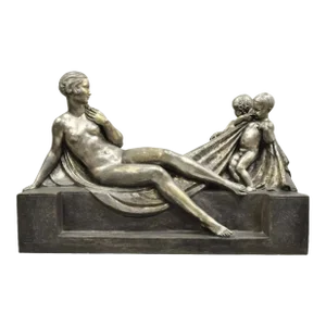 Antique Louis Marcel Botinelly French Art Deco Bronze Sculpture Nude & Infants
