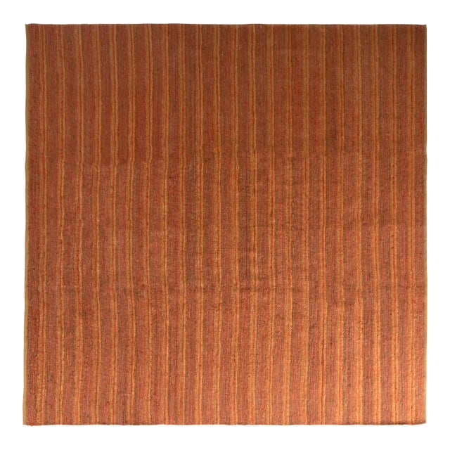 Rug & Kilim's Contemporary Flat-Weave Striped Orange Brown Square For Sale