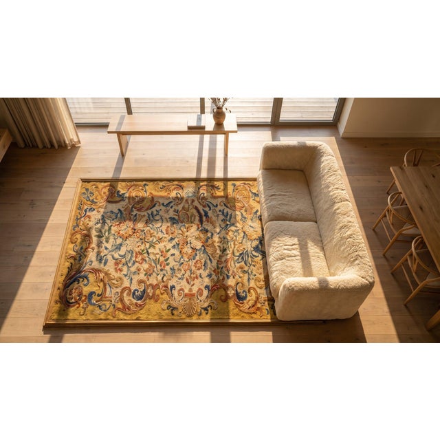 1700s Ivory Yellow Floral Antique French Tapestry Rug 3' X 6' Flatweave Wool Silk Carpet For Sale - Image 12 of 12