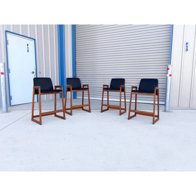 1960s Danish Modern Teak Barstool Set of 4 For Sale - Image 4 of 12