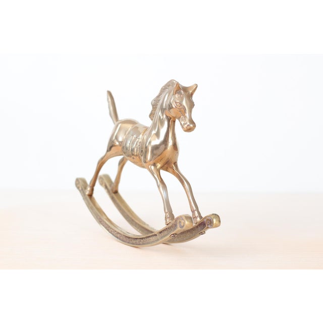 Mid-Century Solid Brass Rocking Horse, Whimsical Home Decor For Sale - Image 4 of 14