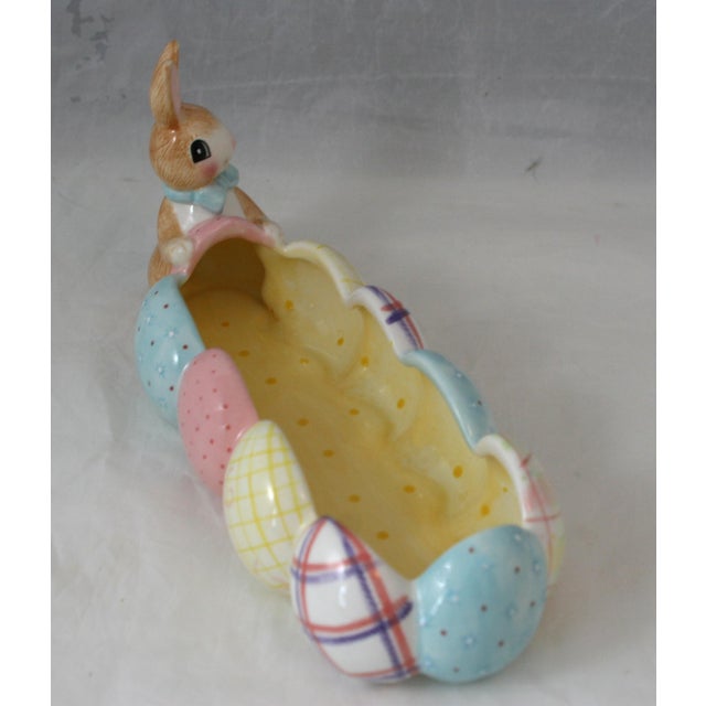 Ceramic Late 20th Century Handcrafted Fitz and Floyd a Good Egg Oblong Pastel Easter Candy Serving Dish For Sale - Image 7 of 9