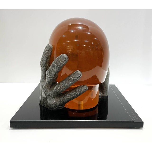 Mid 20th Century Bernard Pfreim, "The Kiss", Amber Acrylic Sculpture For Sale - Image 4 of 8
