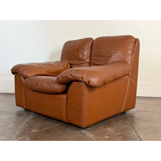 Vintage 1970’s Italian Leather Lounge Chair For Sale - Image 12 of 13