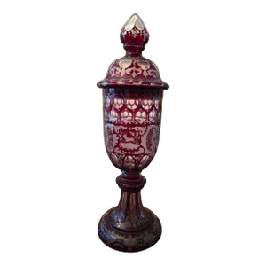 Antique Bohemian Glass Moser Large Cranberry Goblet