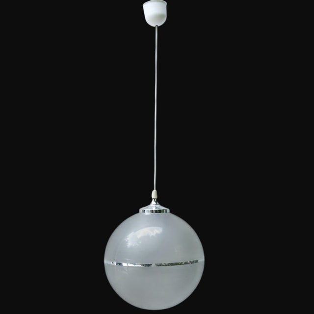 Vintage Italian Space Age Pendant Light in Acrylic Glass, Chrome and Steel, 1970s For Sale - Image 12 of 12