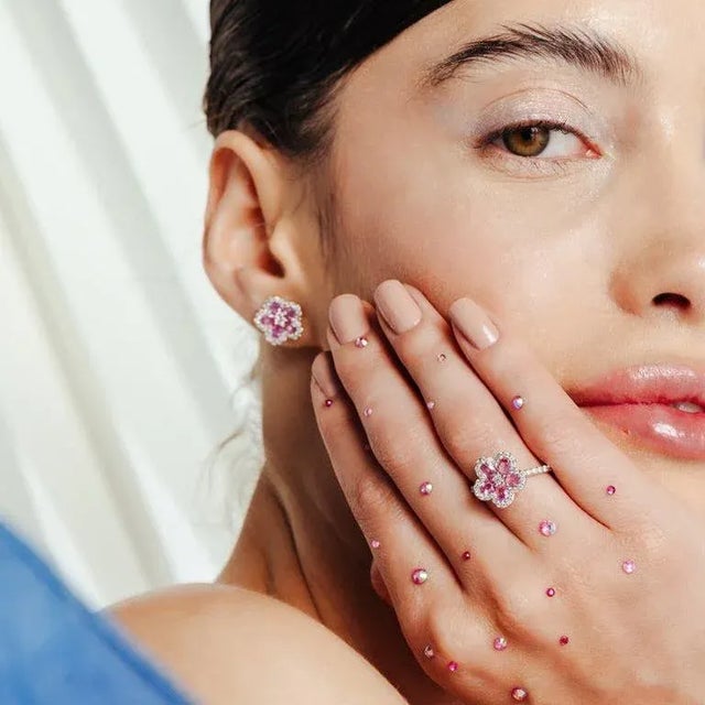 Cherry Blossom and Diamond Flower Shape Ring Size 7 (All Sizes Available) For Sale - Image 4 of 9