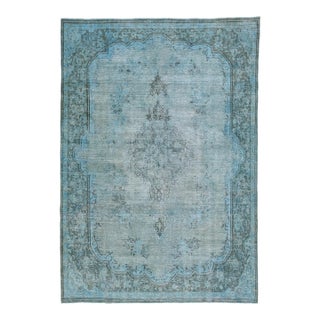 Vintage Persian Overdyed Handmade Medallion Blue Wool Rug For Sale
