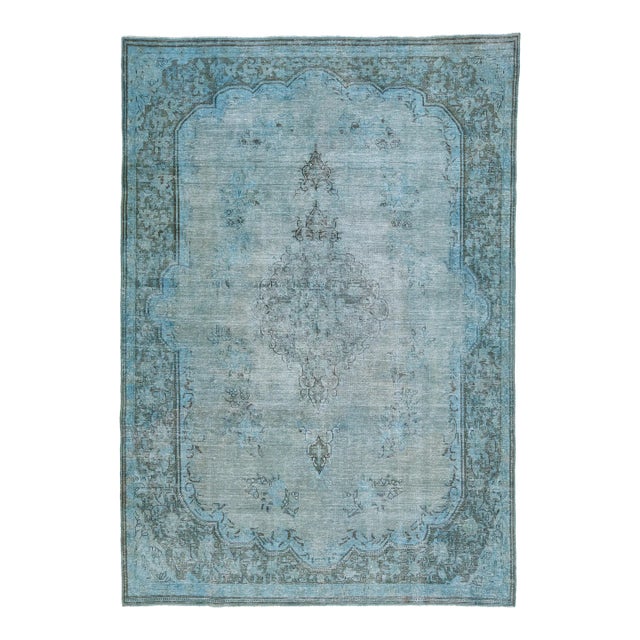 Vintage Persian Overdyed Handmade Medallion Blue Wool Rug For Sale