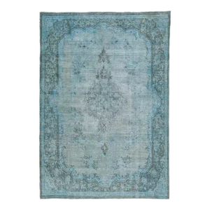Vintage Persian Overdyed Handmade Medallion Blue Wool Rug