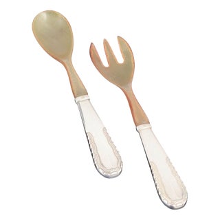 Salad Set in Silver and Bone with Handles in the Viking Pattern by Georg Jensen, 1930s, Set of 2 For Sale