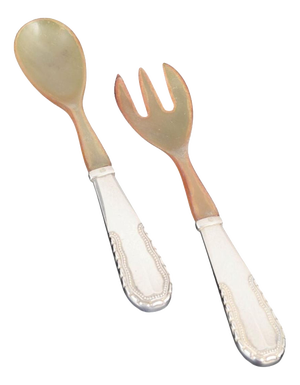 Salad Set in Silver and Bone with Handles in the Viking Pattern by Georg Jensen, 1930s, Set of 2