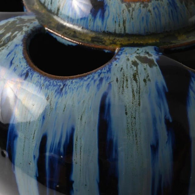 1920s Drip Glazed Cobalt Ceramic Vase from Mons, 1920s For Sale - Image 5 of 10