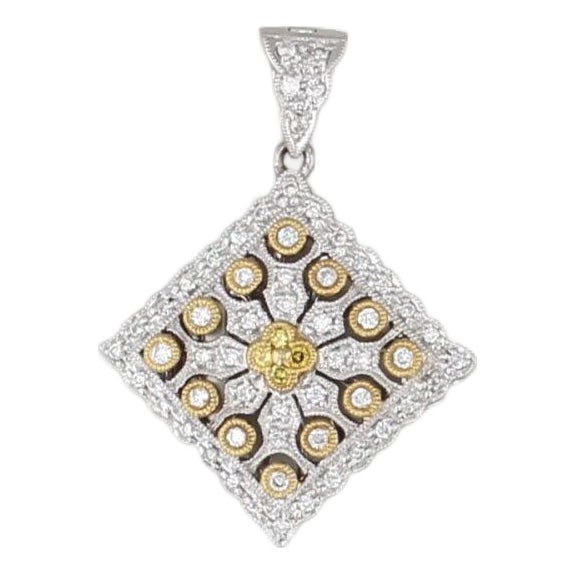 0.37ctw Diamond Ornate Pendant 18k White Yellow Gold Openwork Diffurser For Sale