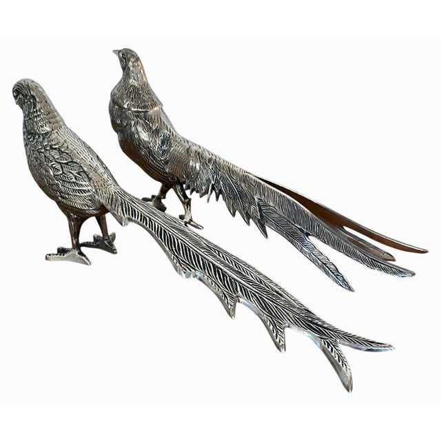 Pair of Late 20th Century Silver Tone Bird Figurines For Sale - Image 11 of 11