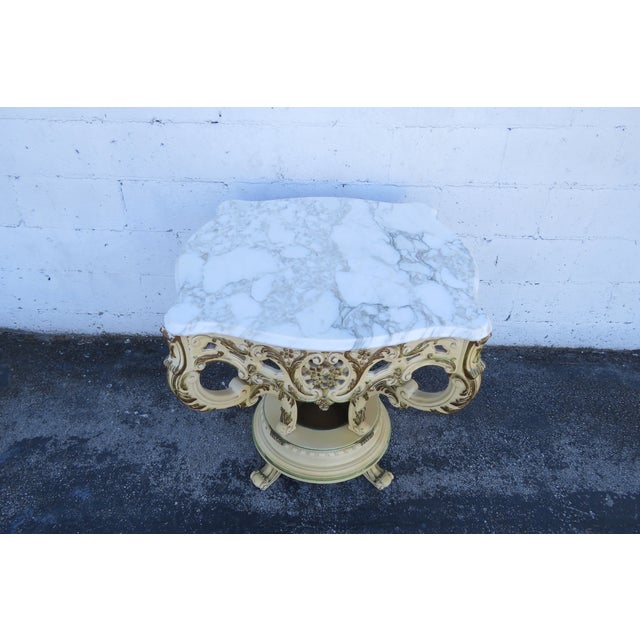French Provincial Heavy Carved Marble Top Large Side End Center Table With Planter 6293 For Sale - Image 13 of 13