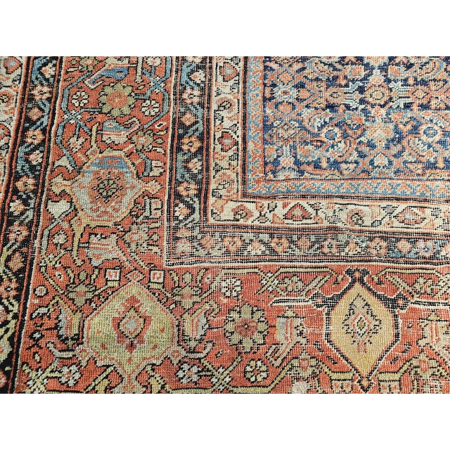 19th Century Oversized Persian Farahan, Hand-Knotted Wool, Allover Herati Geometric Pattern, Navy & Red, 14x18 For Sale - Image 17 of 18