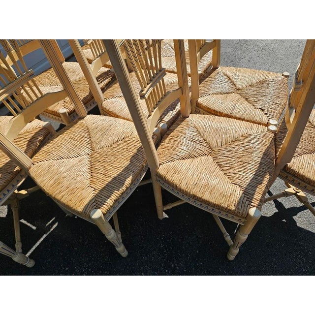 Wood Vintage French Wheat-Sheaf Dining Chairs With Rush Seats - Set of 10 For Sale - Image 7 of 18