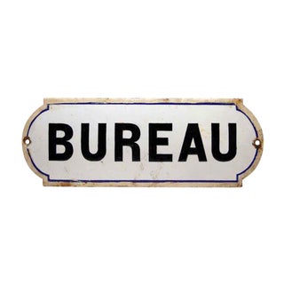French Bureau Black & White Enamel Office Sign For Sale