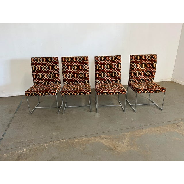 Set of 4 Mid-Century Modern Milo Baughman for Thayer Coggin Chrome Dining Chairs Offered is a vintage set of 4 Mid-Century...
