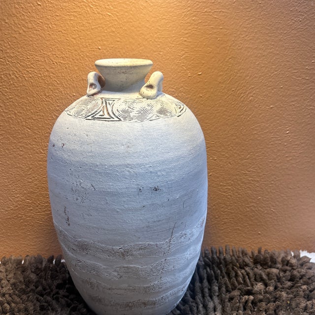 Vintage 13" Incised White Terracotta Amphora Urn - Heavy Studio Pottery For Sale - Image 12 of 12