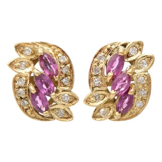 14KY Ruby(0.36) & Diamond(0.10) Stud Earrings, 2 pieces For Sale