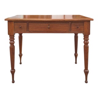 Antique Solid-Wood Writing Desk With Turned Legs and Drawer For Sale