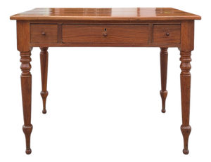Antique Solid-Wood Writing Desk With Turned Legs and Drawer
