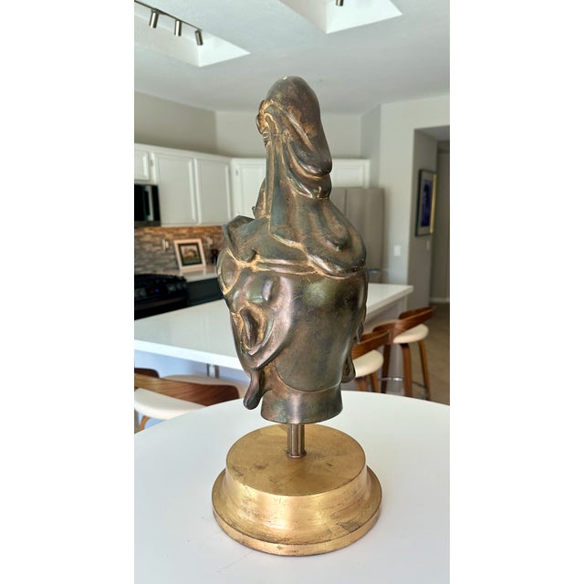 Wood Vintage Gilt Bronze Bust Giltwood Stand Buddhist Deity Kannon Bosatsu For Sale - Image 7 of 17