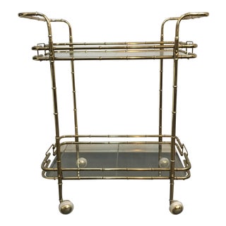 Brass Plated Mid Century Bamboo Bar Cart For Sale