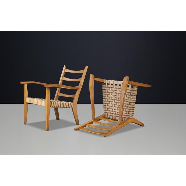 Italian Sculptural Beechwood Armchairs with Woven Rope Seats, 1940, Set of 2 For Sale - Image 9 of 11