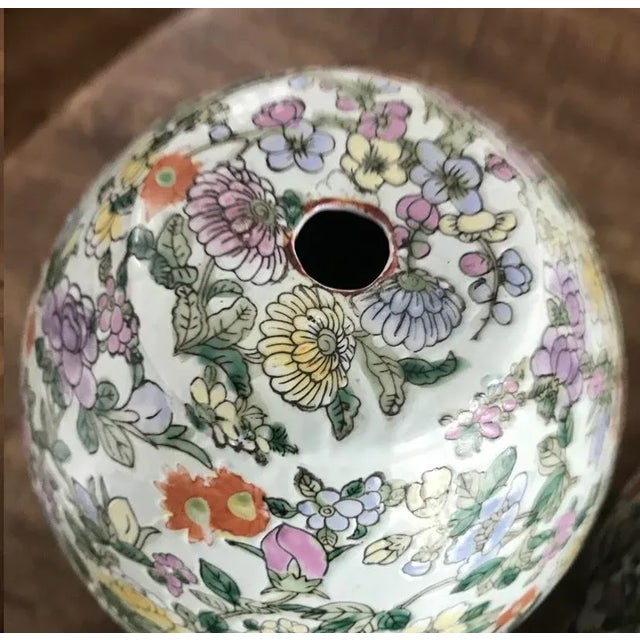 Chinoiserie Vintage Chinoiserie Asian Floral Egg Shaped Lamp Vases Drilled for Wiring - a Pair For Sale - Image 3 of 11