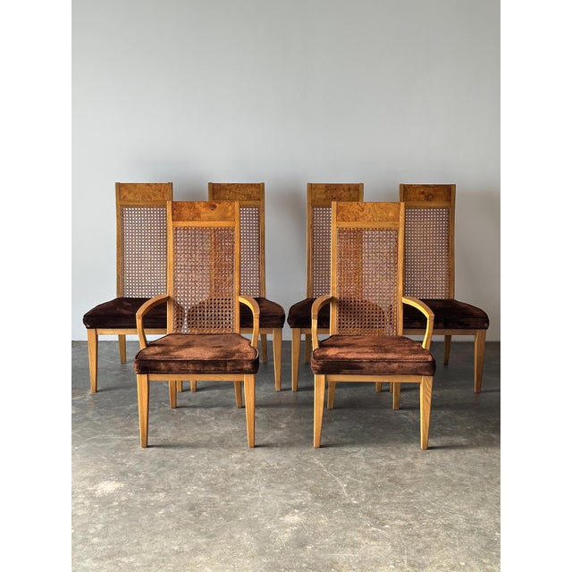 Set of 6 Milo Baughman Style Cane Back Burl Dining Chairs by Lane, 1970s For Sale - Image 18 of 18