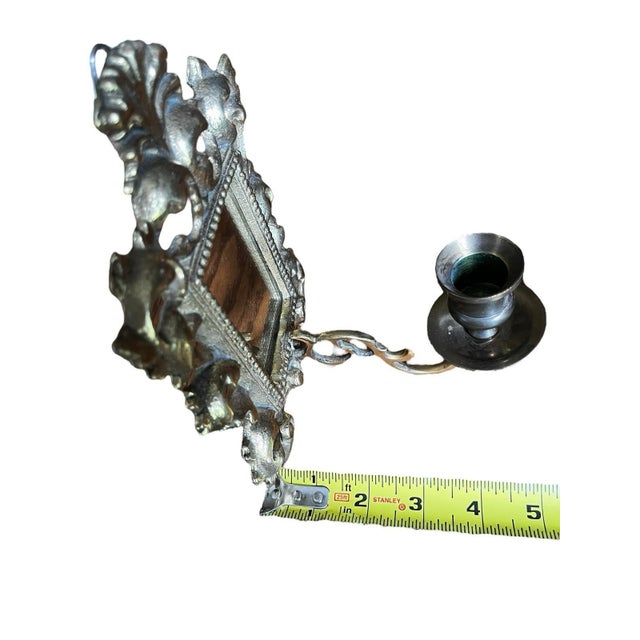 VTG Brass Set Pair Heavy Ornate Victorian 7.5” Wall Candle Holder Sconce Mirrors For Sale - Image 12 of 16