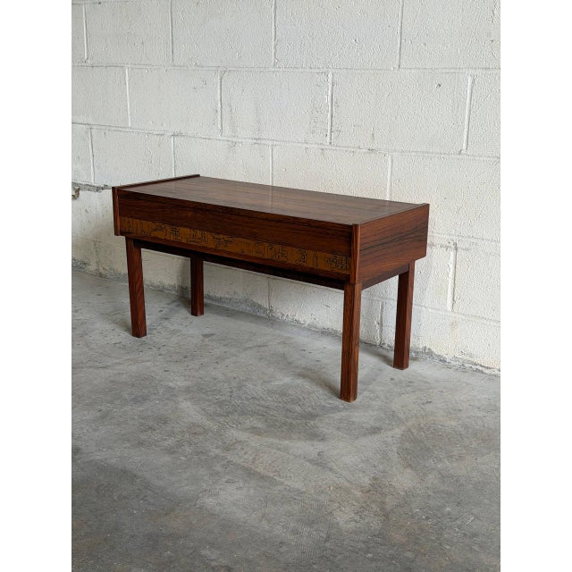 Rosewood One Drawer Entry Table With Etched Panel Risskov Møbelkunst Denmark 1960s For Sale - Image 10 of 10