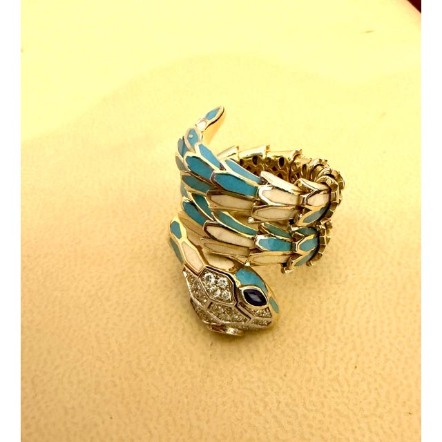 SNAKE COLLECTION , Turquoise & White SNAKE Ring , Diamonds, 18K & Sterling For Sale - Image 4 of 18