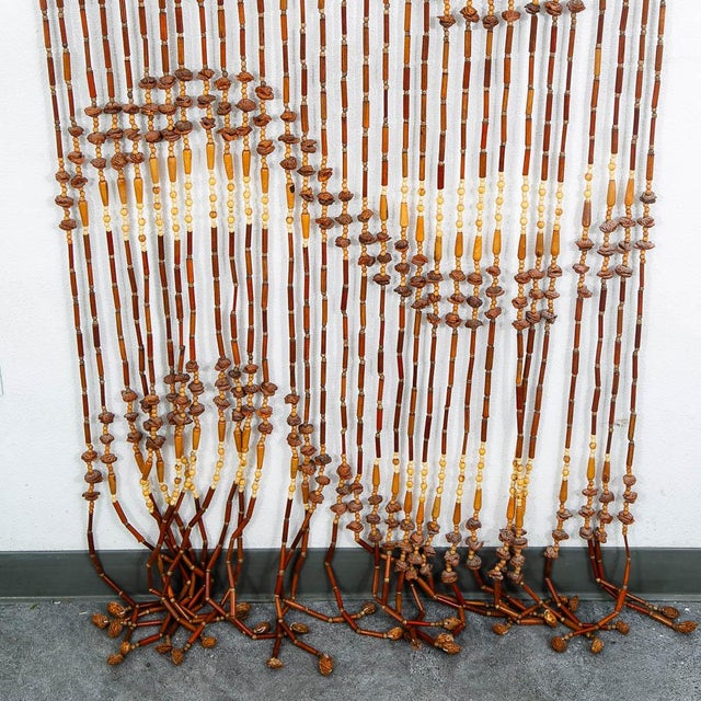 Wood Vintage Hippie Boho Door Way Wood Bead Curtain Hanging Brown Tan Room Divider For Sale - Image 7 of 10