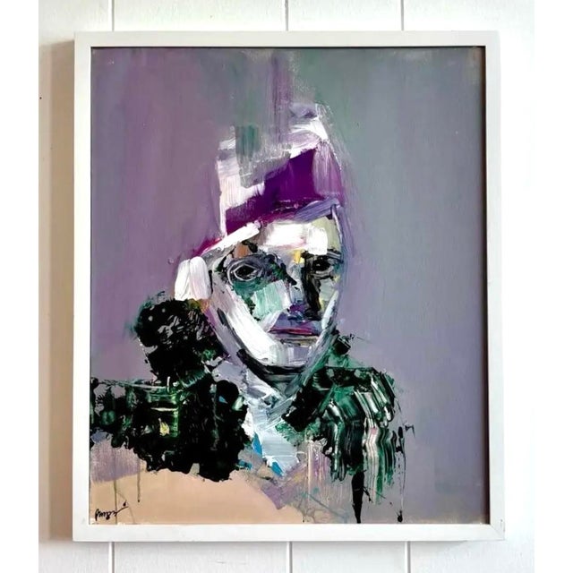 Vintage Boho Original Abstract Figurative Oil Painting on Canvas For Sale - Image 4 of 9