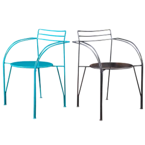 Powder-Coated Lune d'Argent Metal Armchairs - a Pair