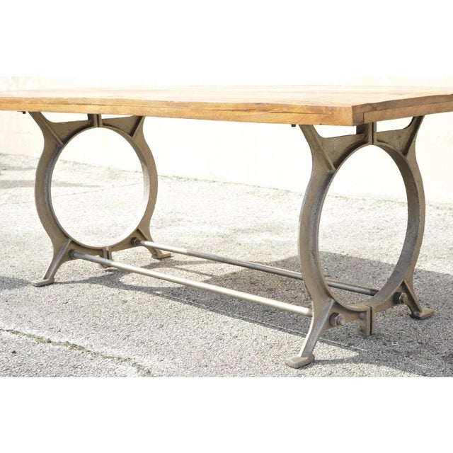 Industrial Industrial Style Cast Iron and Reclaimed Wood Farmhouse Rustic Dining Table For Sale - Image 3 of 12